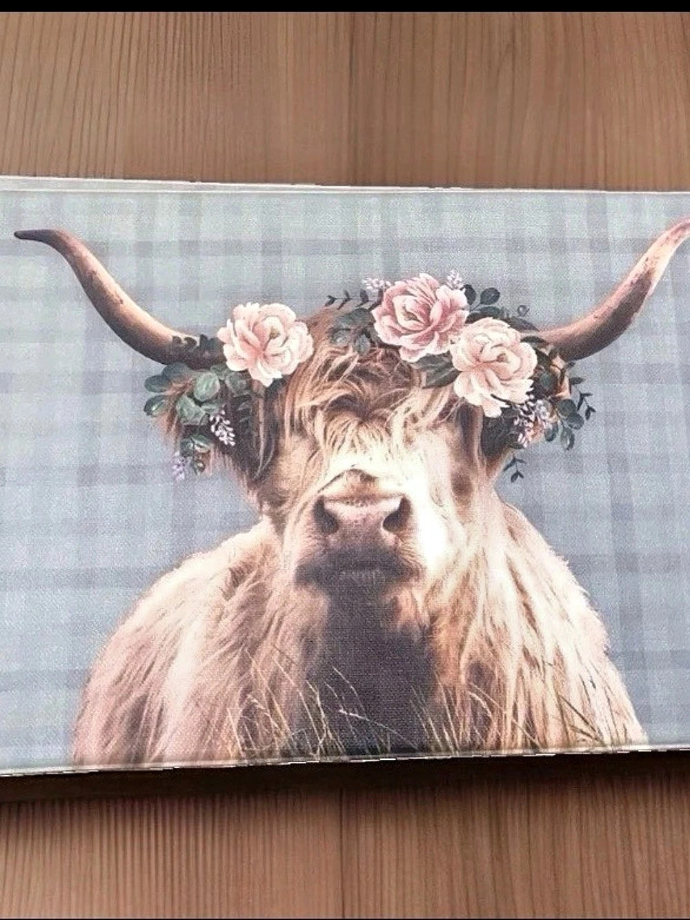 Plaid Highland Cow Kitchen Mat 18 in. x 30 in. Plush Foam